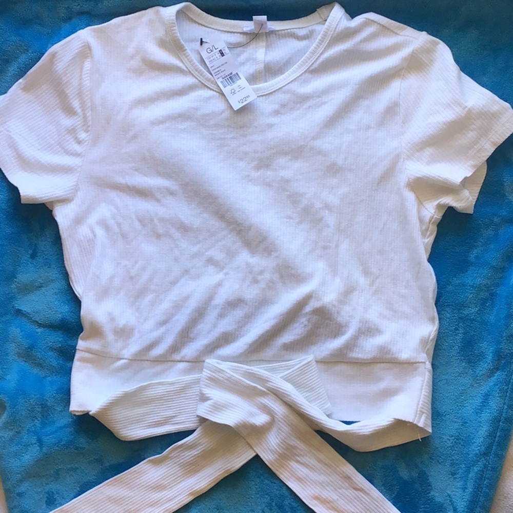 White Crop Top,Juniors,Keyhole back adjustable Wrap tie, Size L,Brand Garage